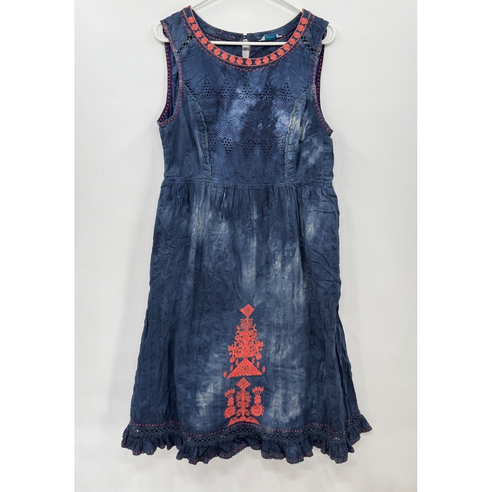 Sundance Blue Tie‎ Dye Embroidered Eyelet Dress Boho Festival Sleeveless Women's